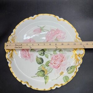 Large Antique Haviland France Limoges Rose Serving Platter Gold Gilded Scalloped